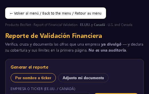 Vista previa del producto de reportes financieros